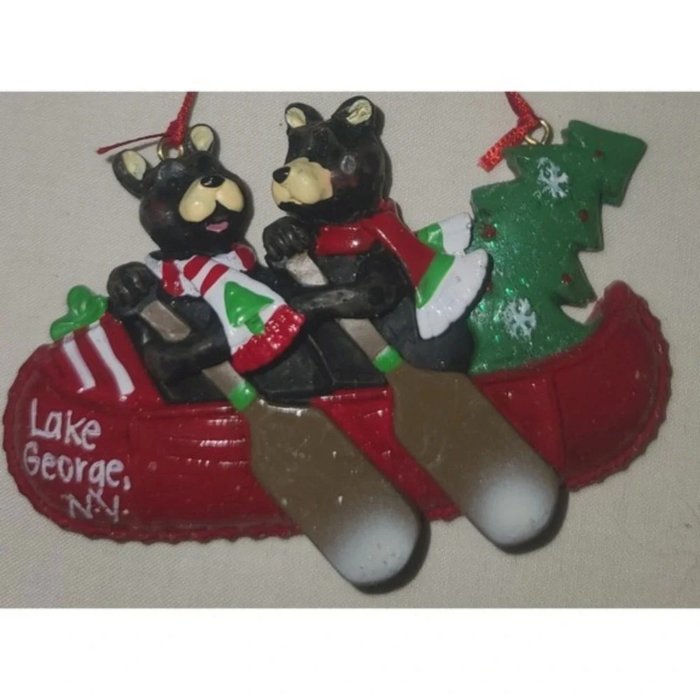 Kurt Adler Bears in Canoe Christmas Ornament by Holly Adler Lake George Souvenir